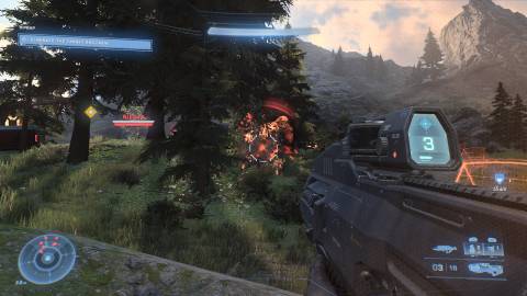 Shooting enemies in Halo Infinite