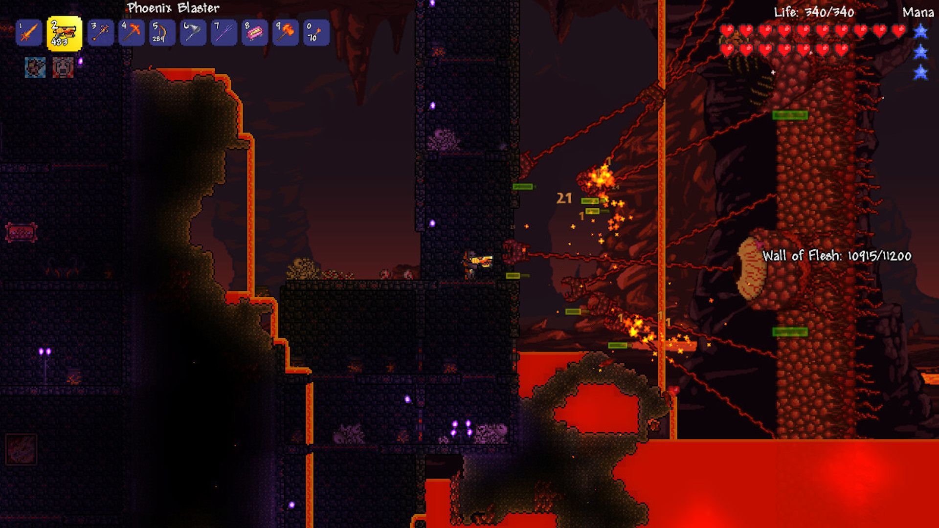Shooting enemies in lava in Terraria