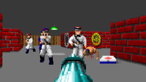 Shooting enemies in Wolfenstein 3D