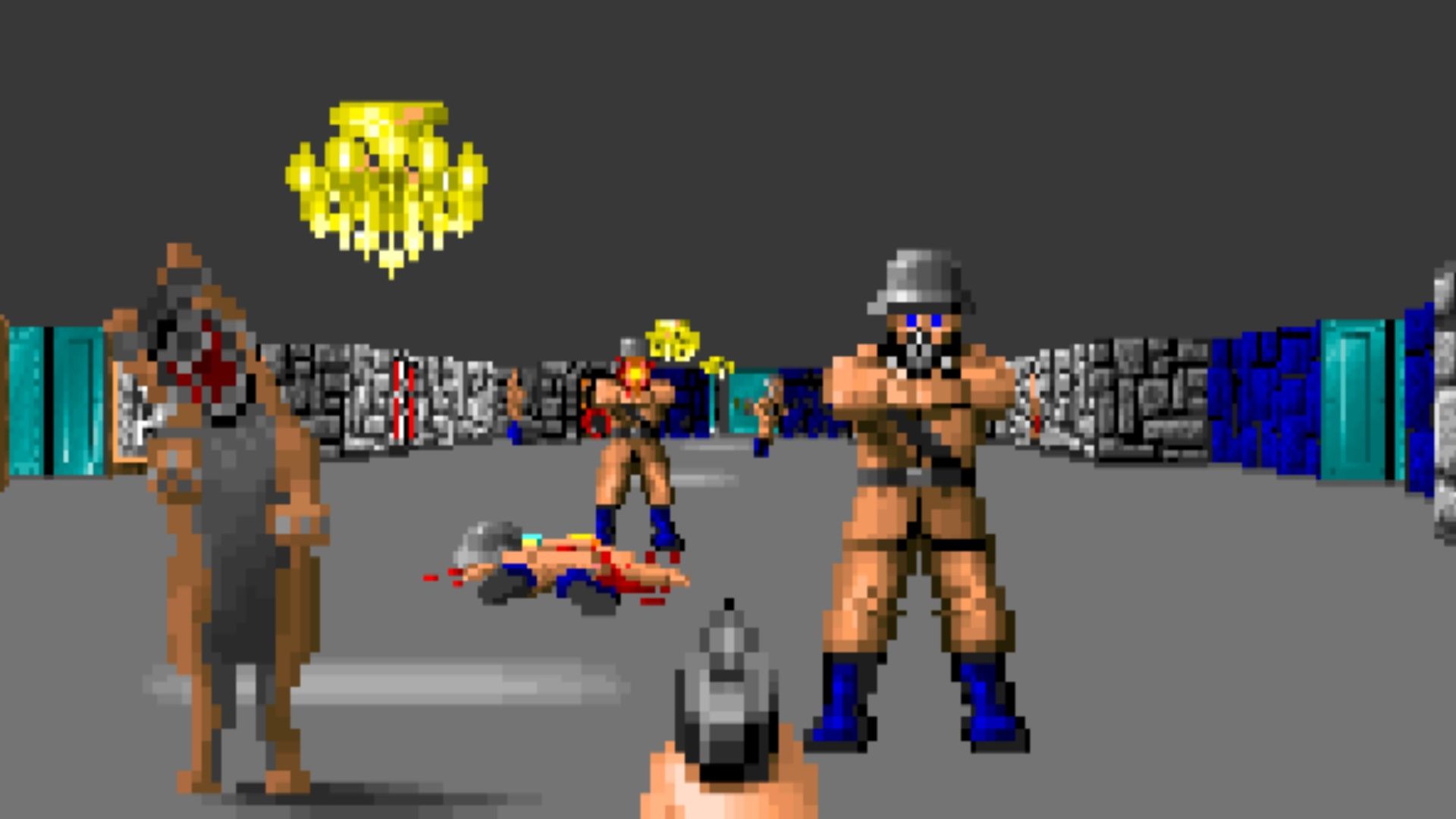 Shooting enemies with a pistol in Wolfenstein 3D