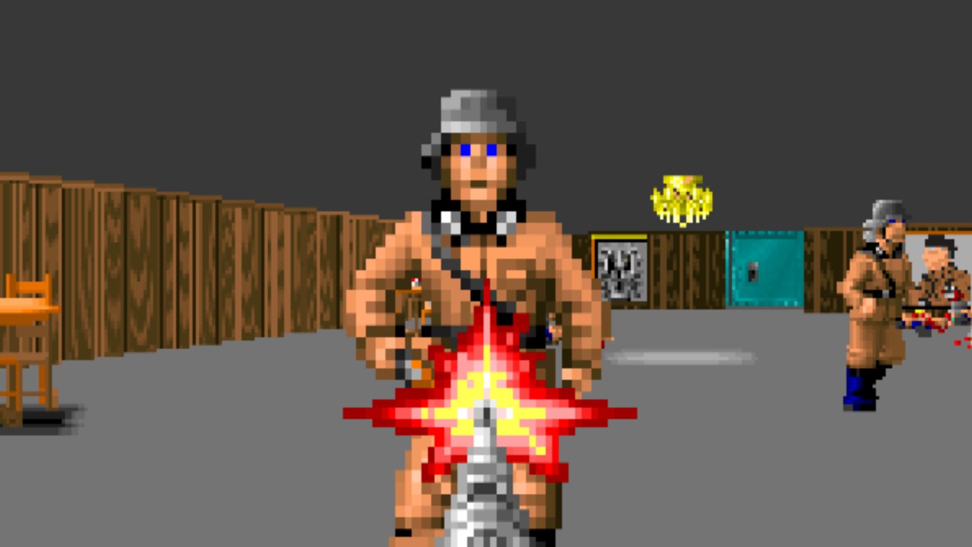 Shooting enemies with a rifle in Wolfenstein 3D