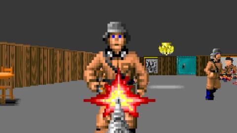 Shooting enemies with a rifle in Wolfenstein 3D
