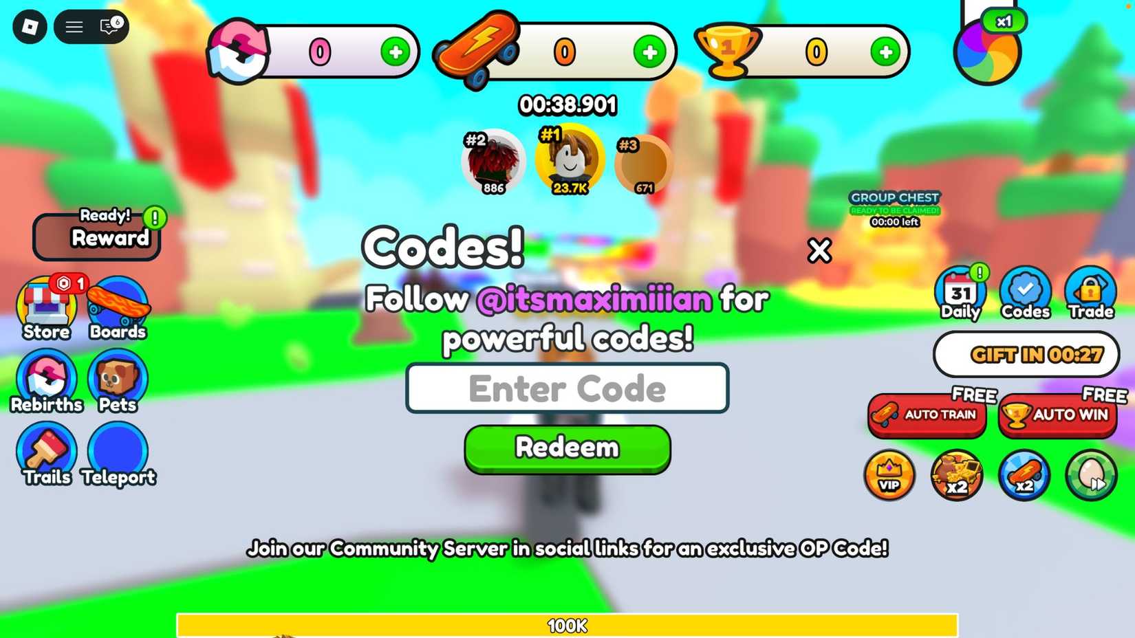 Skateboard Simulator the codes tab