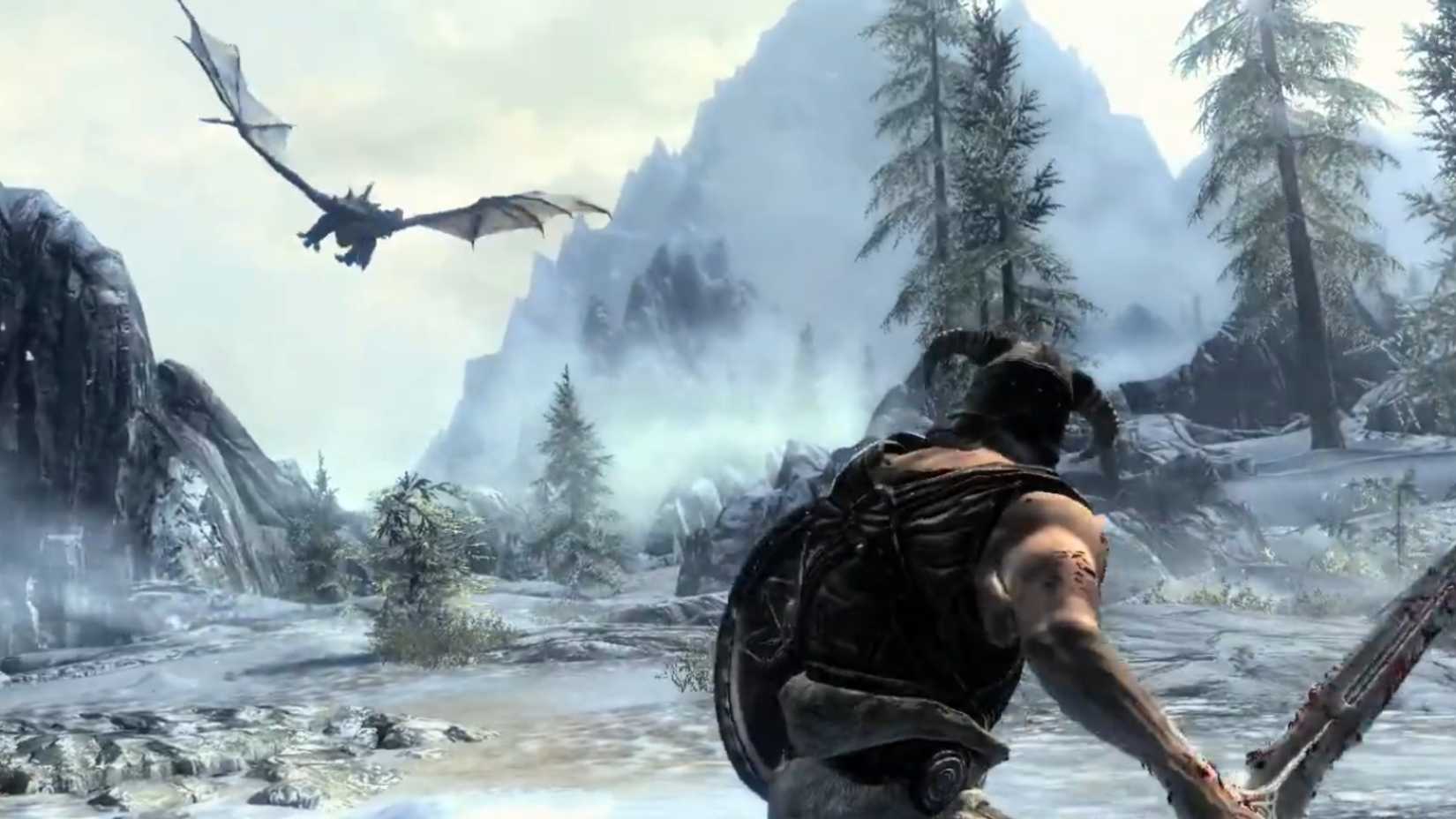 Skyrim character fighting  dragon