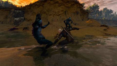 Slashing enemies on the beach in The Witcher 3 Wild Hunt