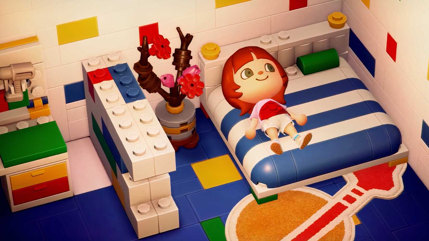 Sleeping in a LEGO bed in Animal Crossing New Horizons (Switch 2)