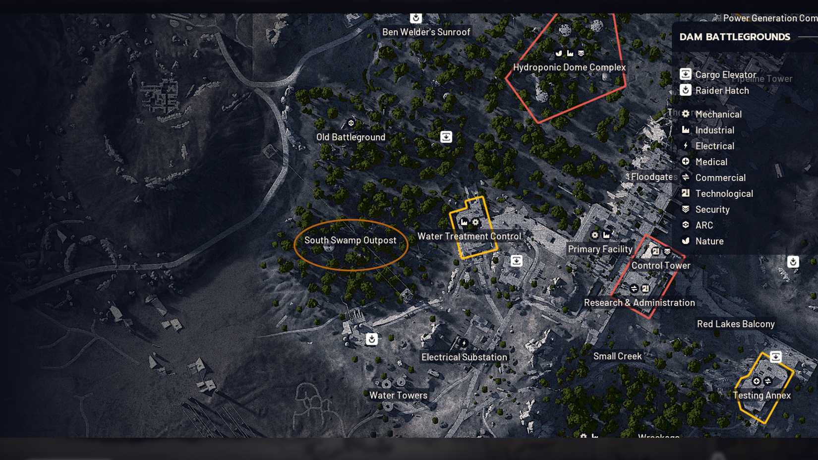 Localização do Posto Avançado do Pântano Sul em ARC Raiders