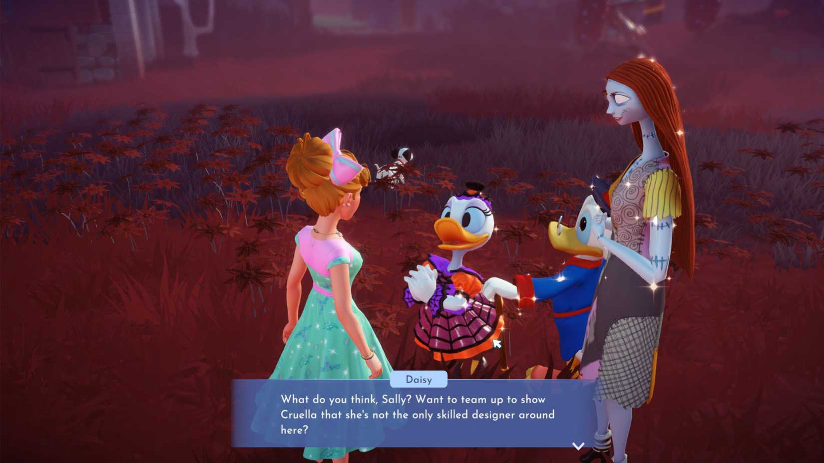 speak with sally and daisy about the fashion show in ddv disney dreamlight valley