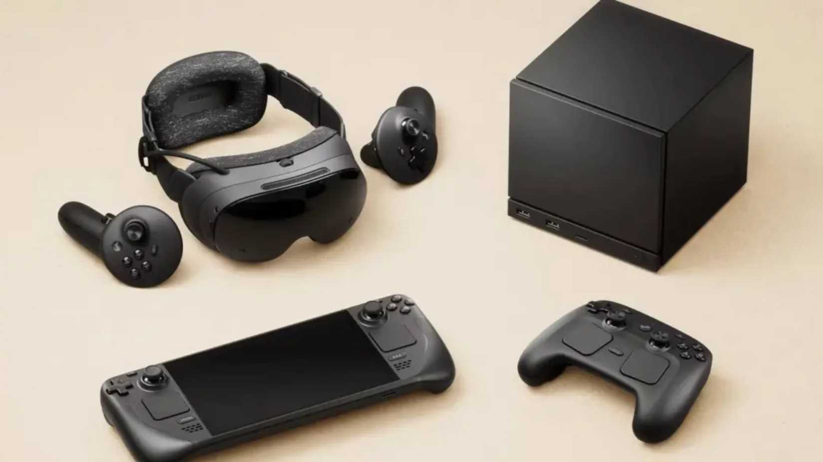 Coleção de hardware da Valve, incluindo Steam Deck e Steam Controller.