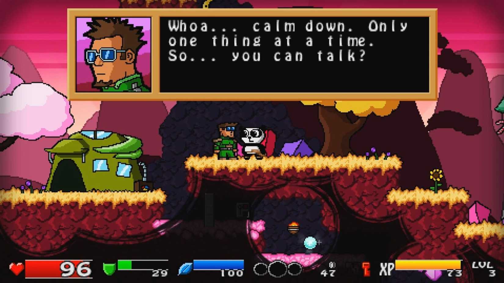 Detalhe do gameplay de Super Panda Adventures.