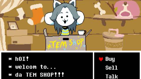 Talking to a shop NPC in Undertale