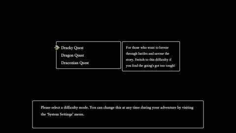 The difficulty menu in Dragon Quest 2 Remake
