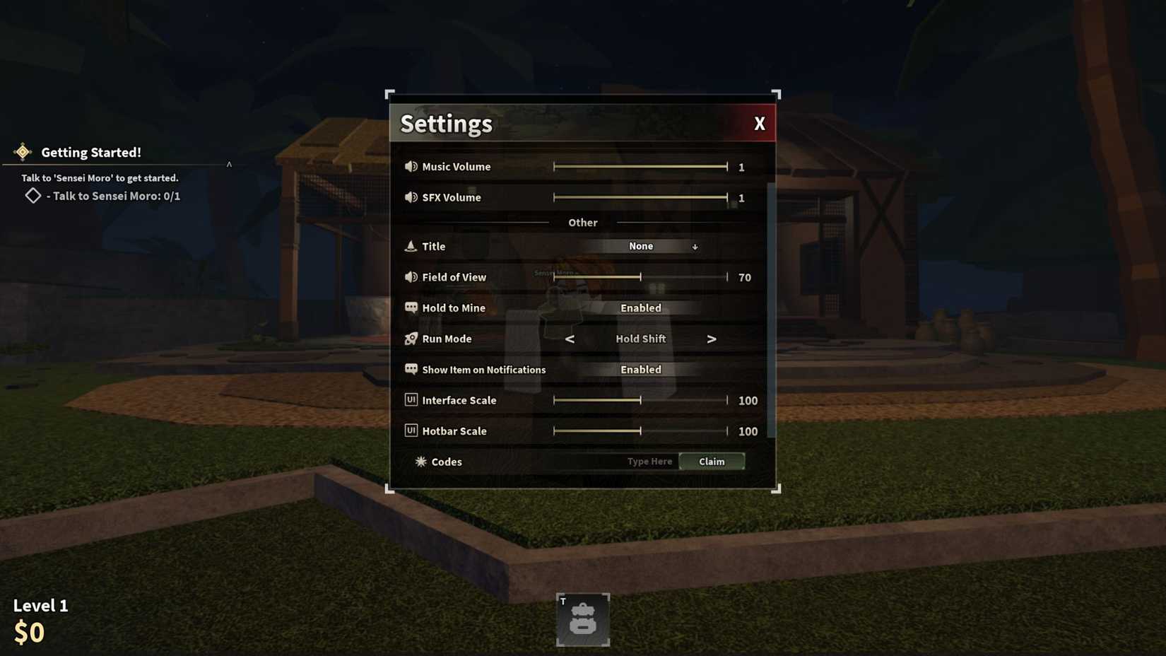 A aba Forjar códigos