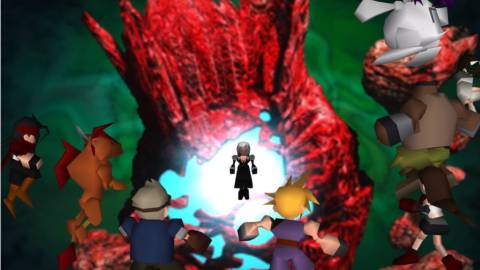The party facing Sephiroth in Final Fantasy 7 (PS1)
