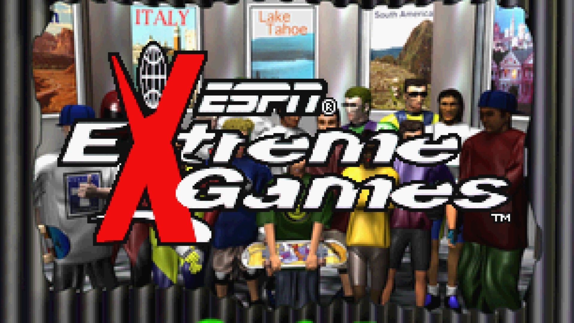 The title screen in ESPN Extreme Games