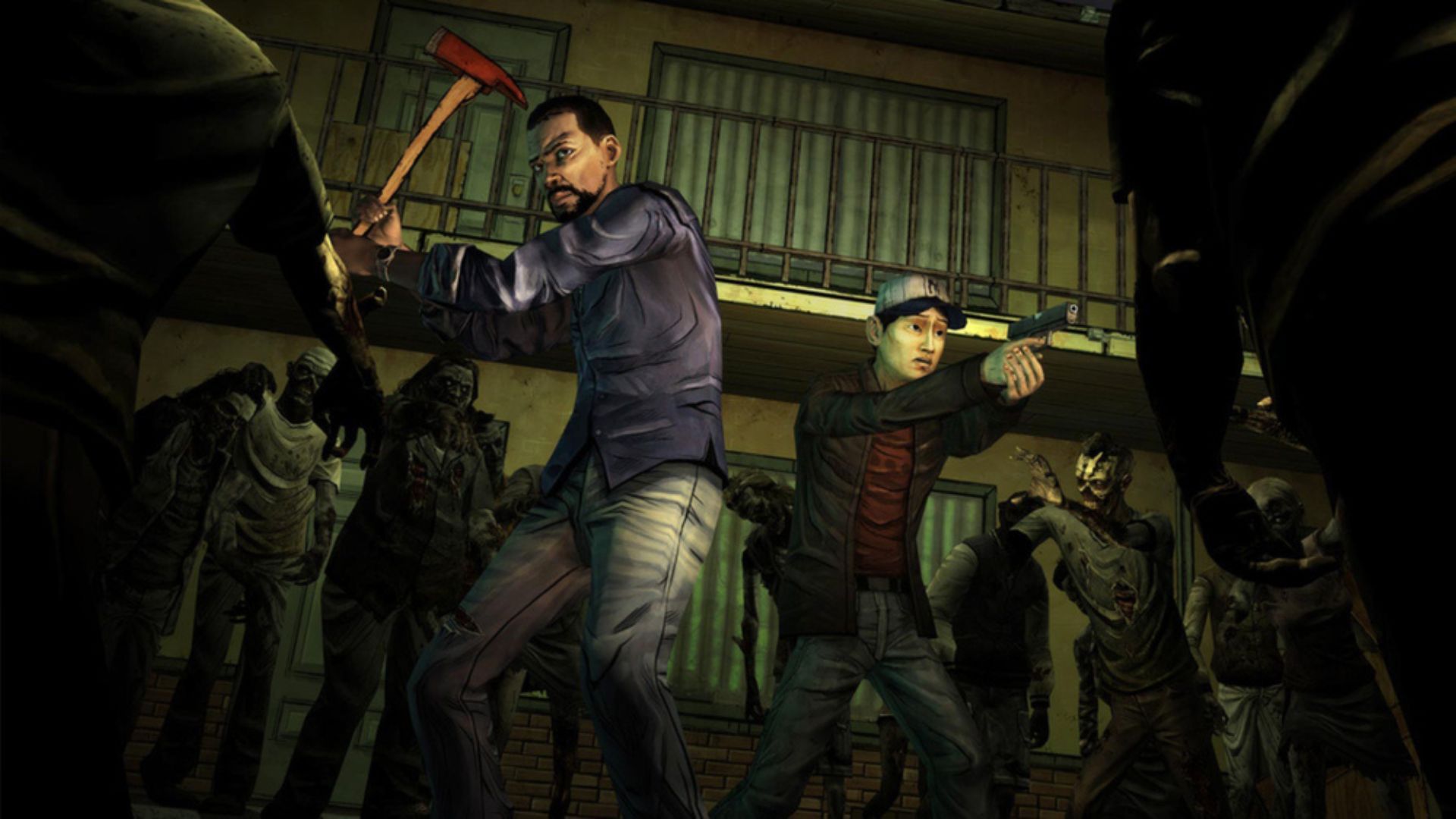 The Walking Dead - Lee and his friends fighting off some zombies pic 2