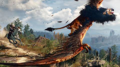 The Witcher 3 Wild Hunt Geralt Chasing A Griffin