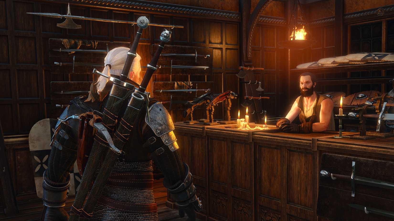The Witcher 3 Wild Hunt Geralt In A Shop