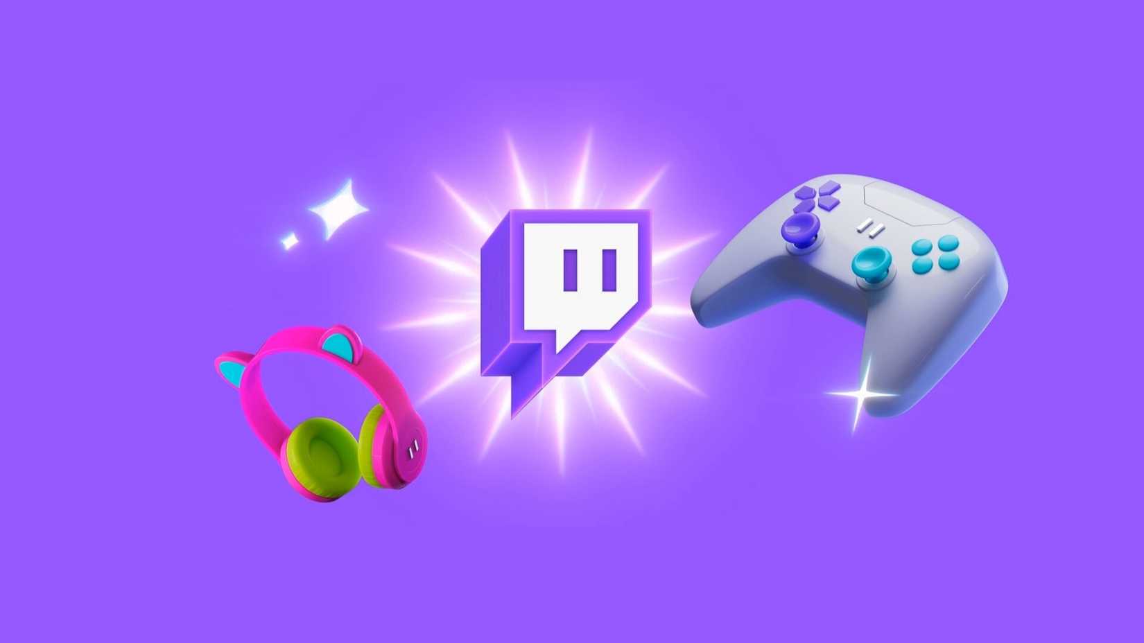twitch logo controler headset sparkles purple bg