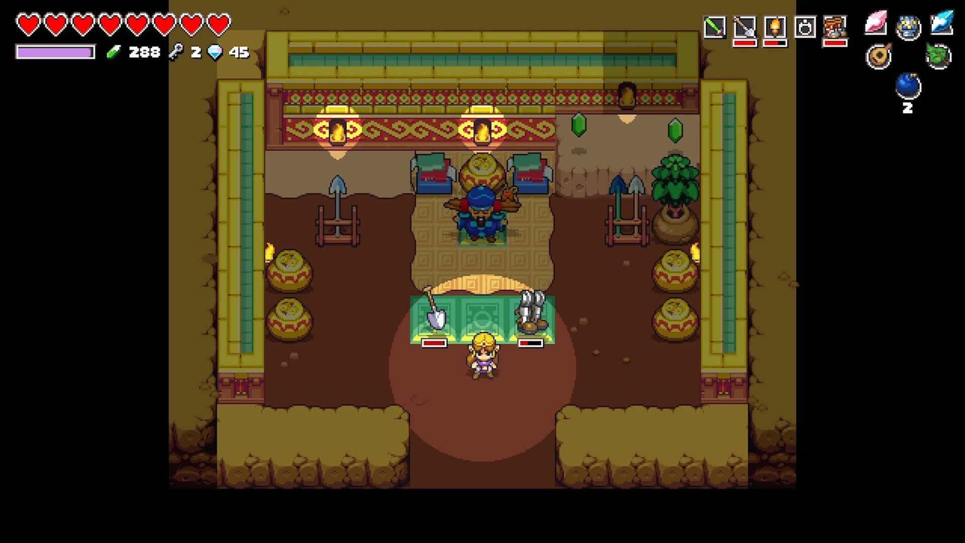 Visiting the shopkeeper in Cadence of Hyrule