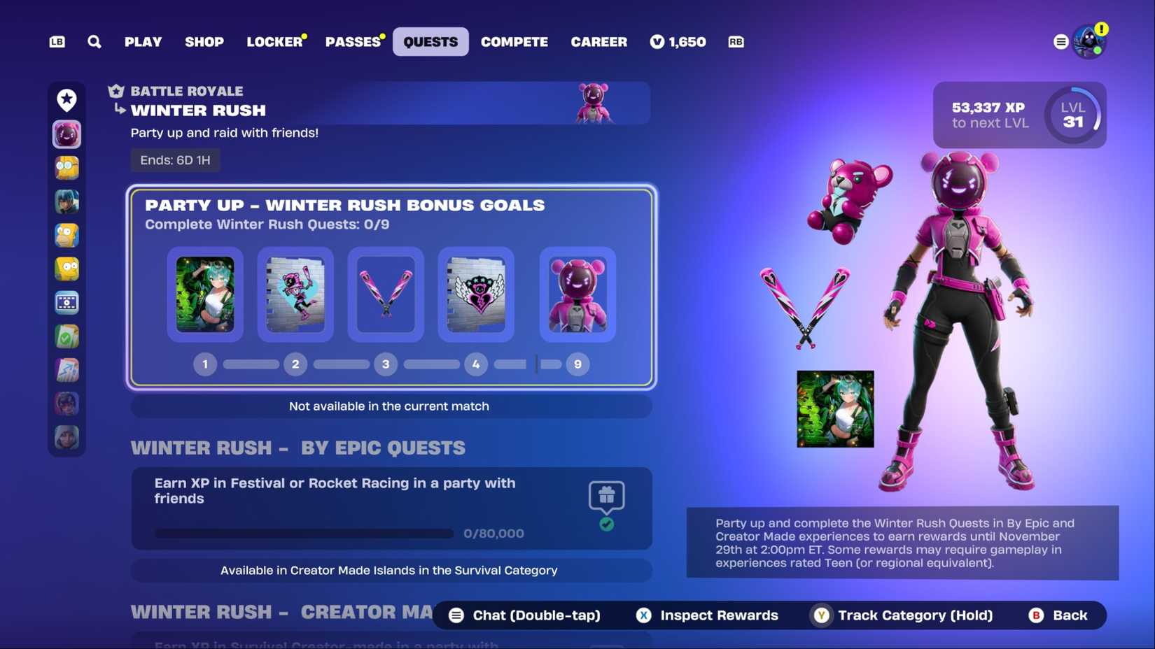 winter rush quests fortnite