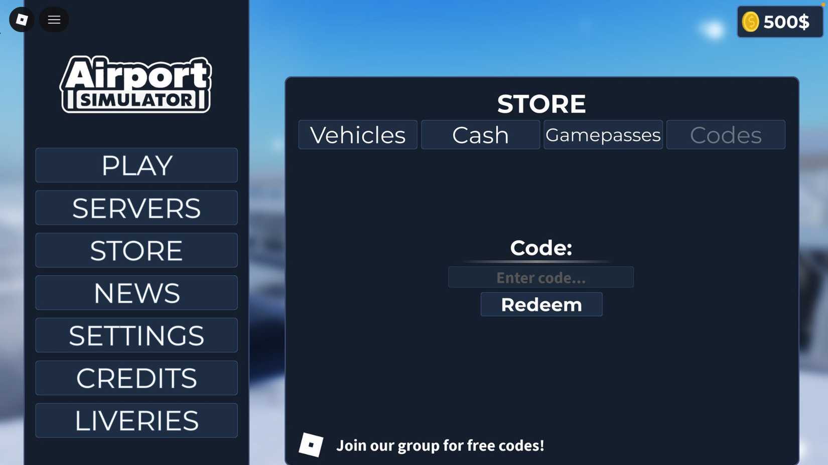 Airport Simulator the codes tab