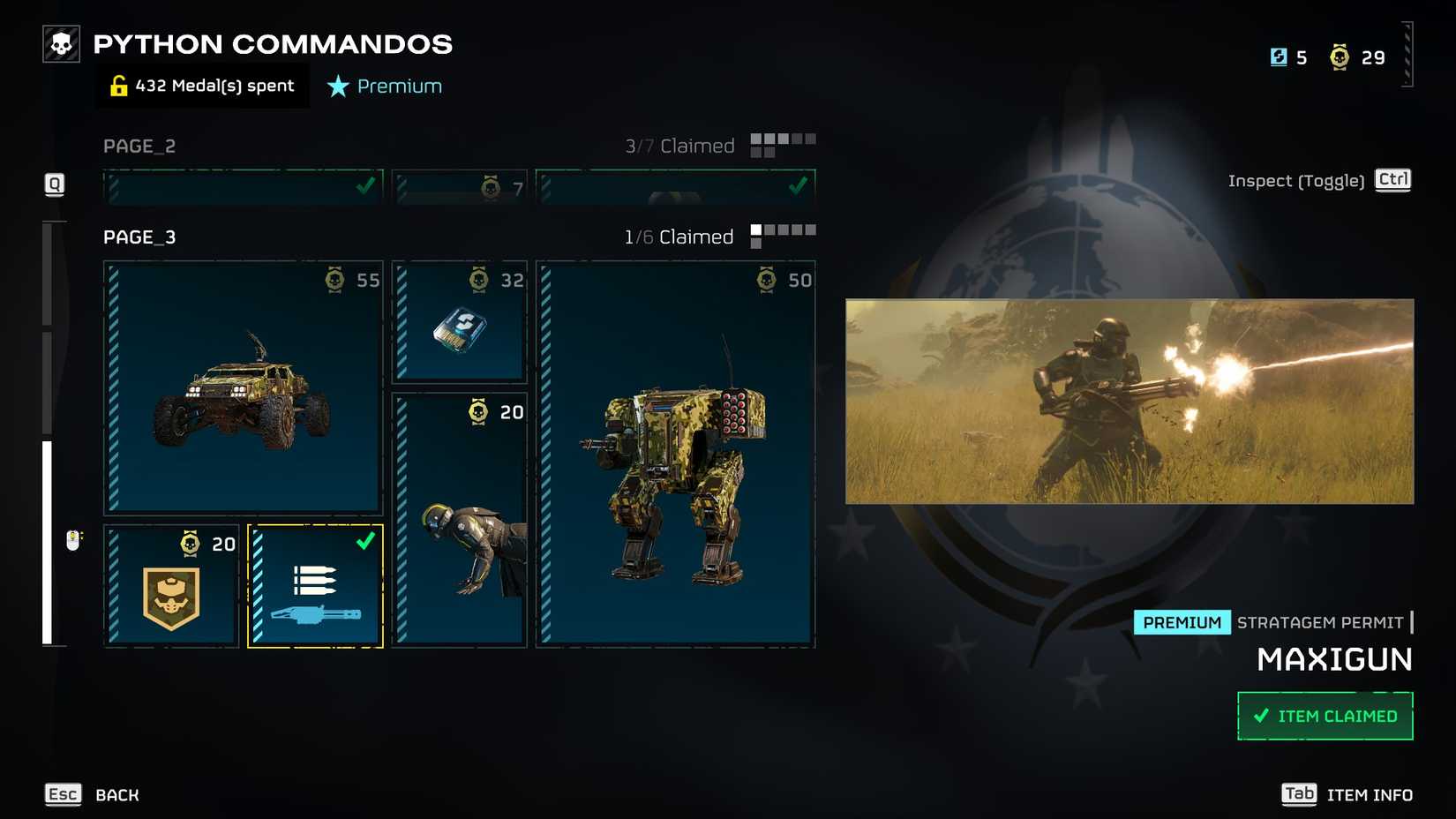 HD2 minigun Warbond Screen