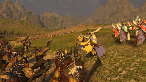 TWW3 Grail Guardians fighting Orks