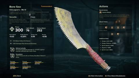 Darktide Hive Scum Bone Saw Stats