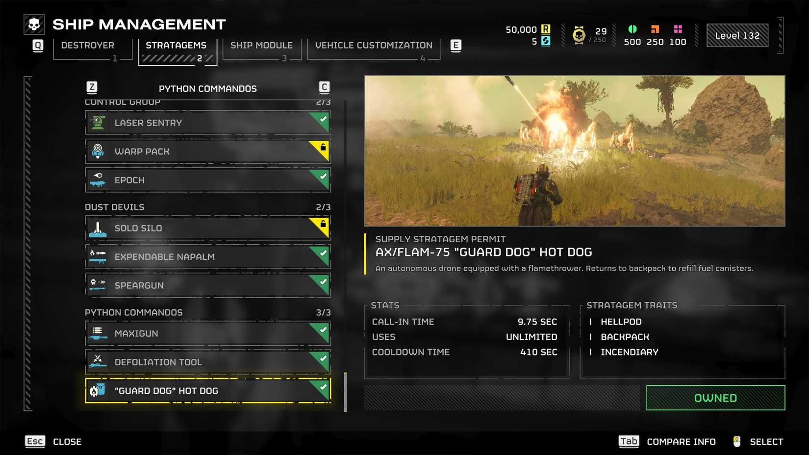 HD2 Flamethrower Rover Stratagem screen