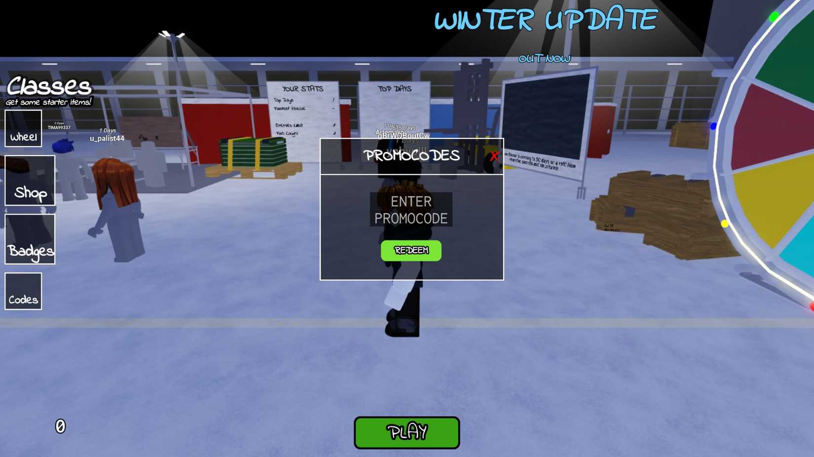 50 Days on a Raft the codes tab