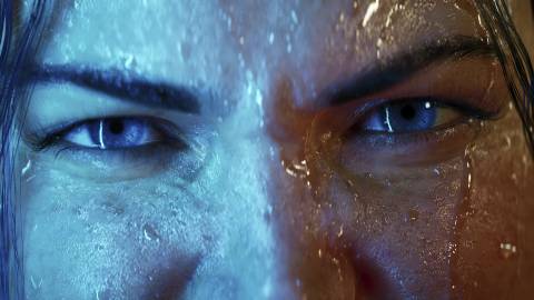 A character’s eyes in the rain in Star Wars Fate of the Old Republic