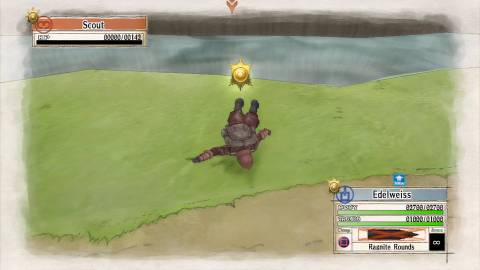 A downed enemy in Valkyria Chronicles
