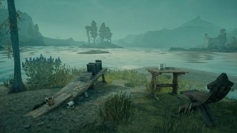 A lakeside area in Hogwarts Legacy (Switch)