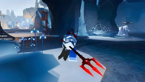 a roblox character holding a trident in his hands in the game the forge