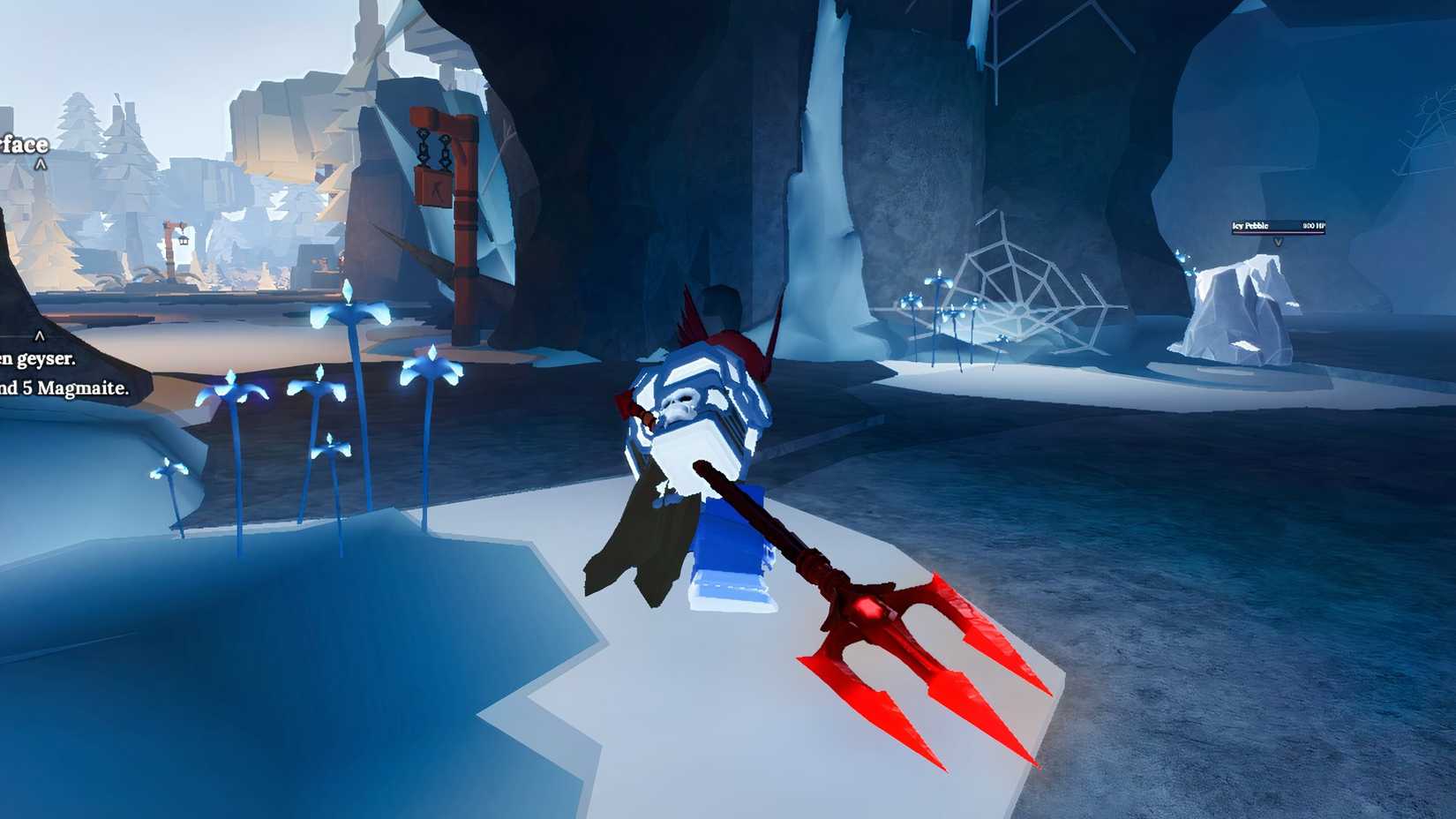 a roblox character holding a trident in his hands in the game the forge