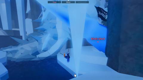 a roblox character hooking frostwyrm in fisch 