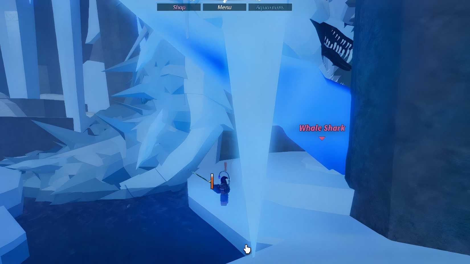 a roblox character hooking frostwyrm in fisch 