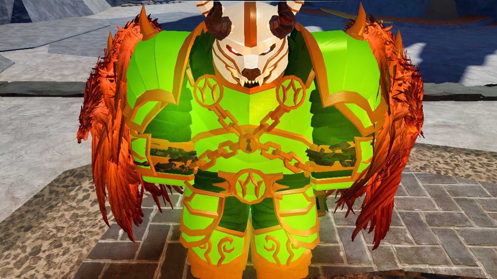 a roblox character wearing the wolf armor set in the forge