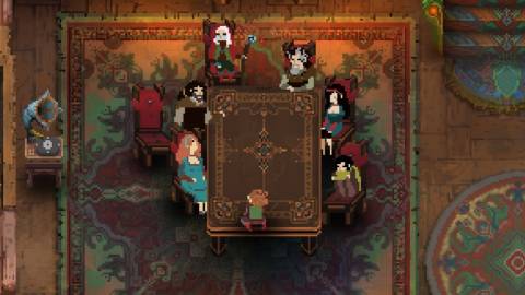 A scene featuring characters around a table in Children Of Morta