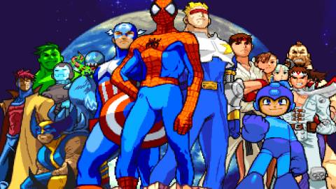 A scene featuring characters in Marvel Vs Capcom Clash Of Super Heroes