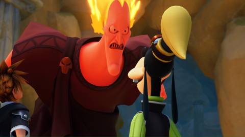 A scene featuring characters in Mount Olympus in Kingdom Hearts 3 (2019)