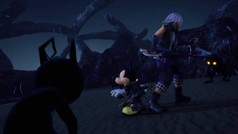 A scene featuring characters in the dark realm in Kingdom Hearts 3 (2019)