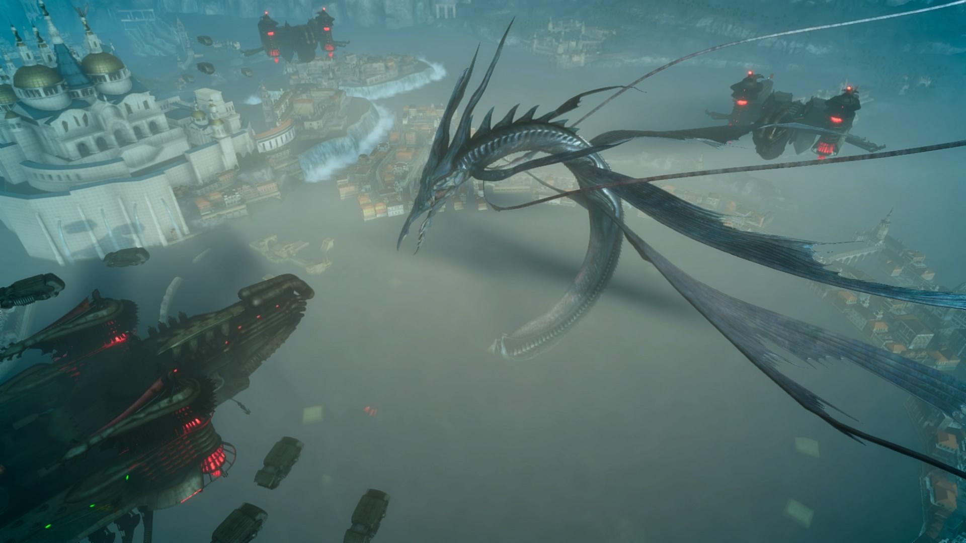 A scene featuring characters looking at Leviathan in Final Fantasy 15