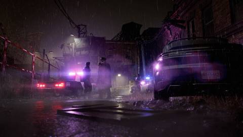 A scene featuring cops outside in Resident Evil Requiem