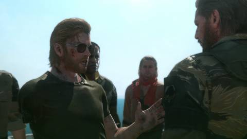 A scene featuring Miller talking to his men in Metal Gear Solid 5 The Phantom Pain