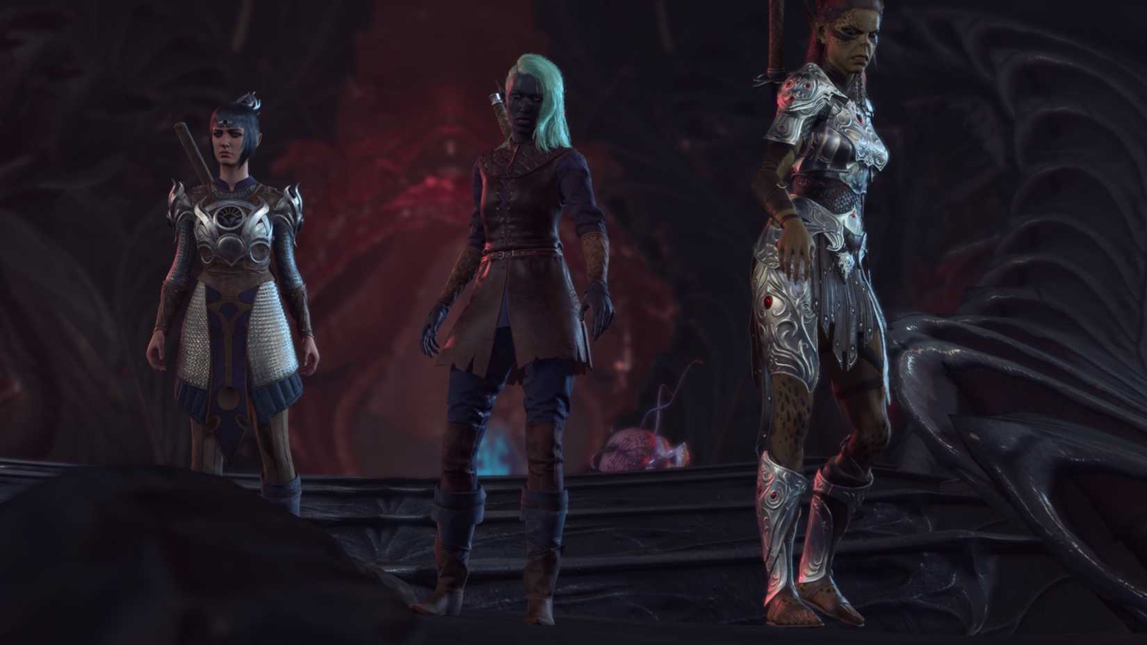 A scene featuring three party members in Baldurs Gate 3