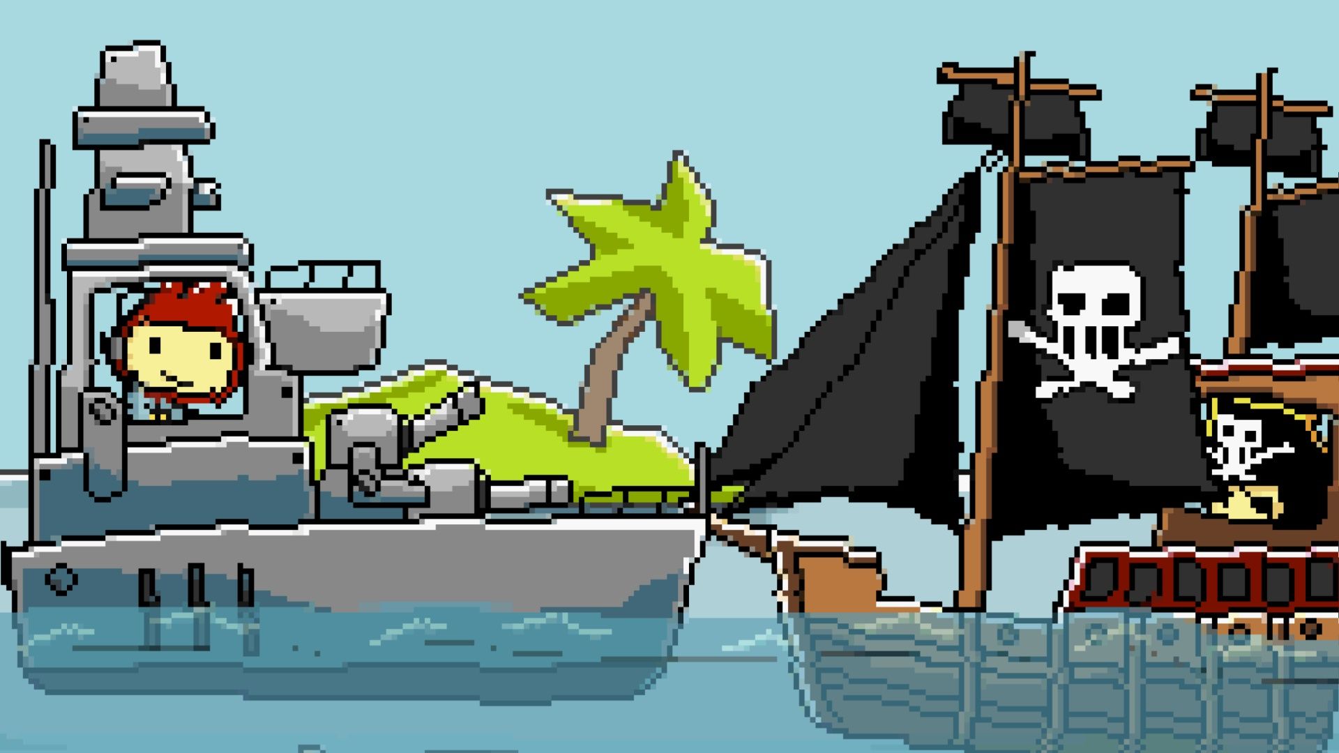 A ship battle in Scribblenauts (2009)