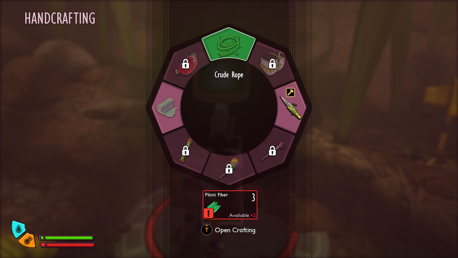 Accessing the crafting wheel in Grounded 2