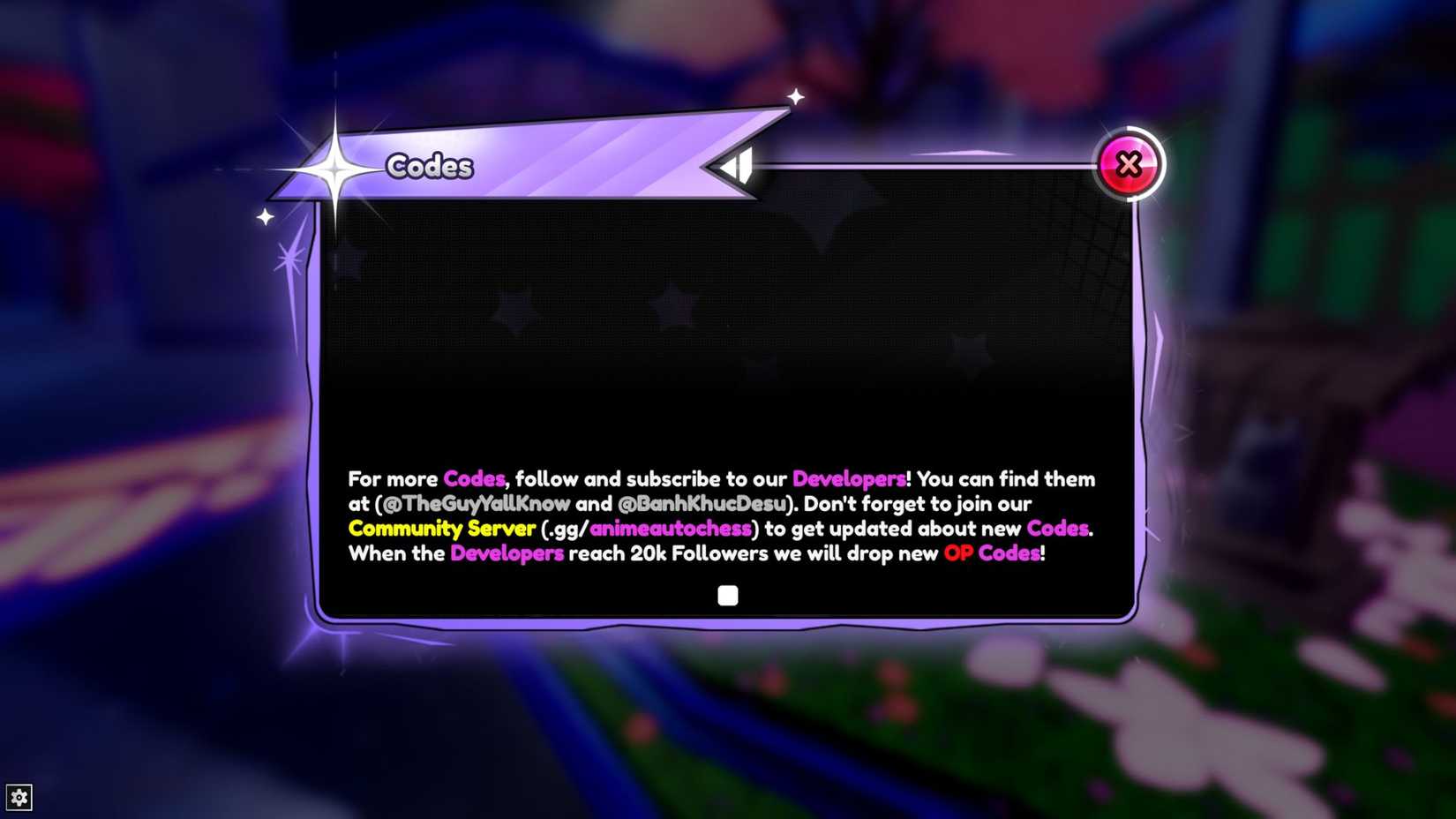 Anime Auto Chess the codes tab